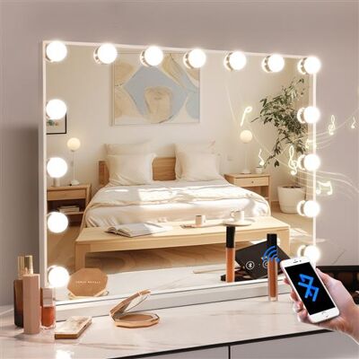 Non communiqué Miroir de Maquillage FENCHILIN Bluetooth Hollywood avec LUMIÈRES 15 LED - 58x46CM de Table/Mural Blanc - Publicité Non communiqué Miroir de Maquillage FENCHILIN Bluetooth Hollywood avec LUMIÈRES 15 LED - 58x46CM de Table/Mural Blanc - Publicité