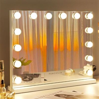 FENCHILIN Miroir de maquillage Hollywood - 15 LEDs 58x46cm - Publicité FENCHILIN Miroir de maquillage Hollywood - 15 LEDs 58x46cm - Publicité