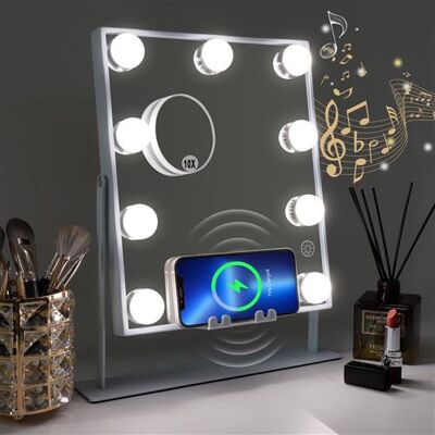 Miroir de Maquillage Hollywood Bluetooth FENCHILIN - 80x58cm avec Lumières - Publicité Miroir de Maquillage Hollywood Bluetooth FENCHILIN - 80x58cm avec Lumières - Publicité