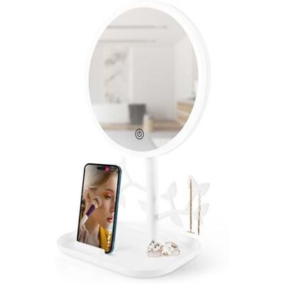 Miroir LED Yoghi MIZO avec porte-bijoux et téléphone - 20,5cm - Publicité Miroir LED Yoghi MIZO avec porte-bijoux et téléphone - 20,5cm - Publicité