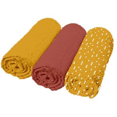 Non communiqué Lot de 3 Langes Bébé "Absorbant" 70x70cm Moutarde - Publicité Non communiqué Lot de 3 Langes Bébé "Absorbant" 70x70cm Moutarde - Publicité