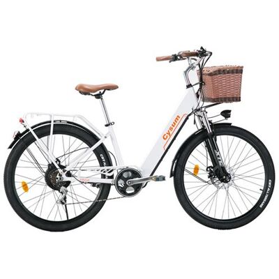 Non communiqué Vélo électrique Cysum Cityrun 26x1.95" 36V10Ah 60-80km Shimano 7 vitesses Blanc perle. Publicité Non communiqué Vélo électrique Cysum Cityrun 26x1.95" 36V10Ah 60-80km Shimano 7 vitesses Blanc perle. Publicité