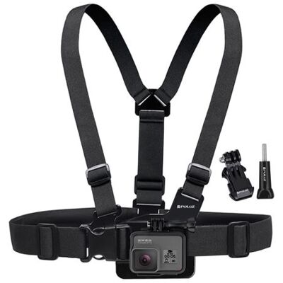 Puluz Sangle de poitrine ajustable avec support en J et vis longue pour GoPro NEW HERO / HERO6 / 5/5 Session / 4 Session / 4/3 + / 3/2/1 - Publicité Puluz Sangle de poitrine ajustable avec support en J et vis longue pour GoPro NEW HERO / HERO6 / 5/5 Session / 4 Session / 4/3 + / 3/2/1 - Publicité