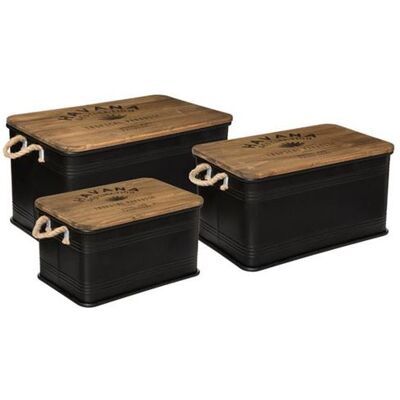 Non communiqué Lot de 3 malles de rangement en bois / métal coloris noir - Publicité Non communiqué Lot de 3 malles de rangement en bois / métal coloris noir - Publicité
