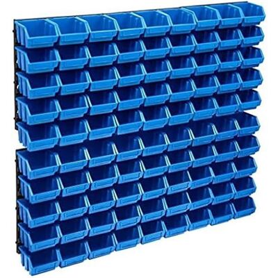 Non communiqué Kit de Bacs de Stockage - vidaXL - 96 pcs - 6 Panneaux Muraux - Boîtes Empilables - Plastique Bleu - Publicité Non communiqué Kit de Bacs de Stockage - vidaXL - 96 pcs - 6 Panneaux Muraux - Boîtes Empilables - Plastique Bleu - Publicité