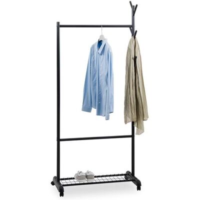 Non communiqué Penderie mobile AURIGO avec portemanteau, portant à vêtements sur roulettes, avec étagère à chaussures, en métal laqué noir Noir - Publicité Non communiqué Penderie mobile AURIGO avec portemanteau, portant à vêtements sur roulettes, avec étagère à chaussures, en métal laqué noir Noir - Publicité