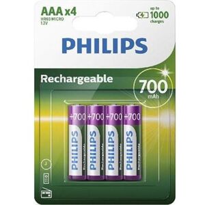 Pack de 4 piles rechargeable Philips AAA LR03 700 mAh - Publicité Pack de 4 piles rechargeable Philips AAA LR03 700 mAh - Publicité
