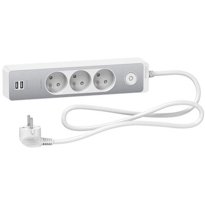 Multiprise Schneider ST933U1WA 3 Prises 2 USB 1,5m Blanc Aluminium brossé - Publicité Multiprise Schneider ST933U1WA 3 Prises 2 USB 1,5m Blanc Aluminium brossé - Publicité