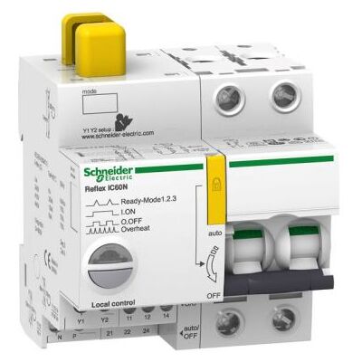 Schneider Acti9, Reflex iC60N disjonct. à commande intégrée interface Ti24 16A 2P courbe B - Publicité Schneider Acti9, Reflex iC60N disjonct. à commande intégrée interface Ti24 16A 2P courbe B - Publicité