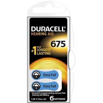 Duracell Hearing Aid Piles type 675, Lot de 6 - Publicité Duracell Hearing Aid Piles type 675, Lot de 6 - Publicité