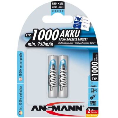 ANSMANN Energy Micro - Batterie 2 x AAA - NiMH - (rechargeables) - 1000 mAh - Publicité ANSMANN Energy Micro - Batterie 2 x AAA - NiMH - (rechargeables) - 1000 mAh - Publicité