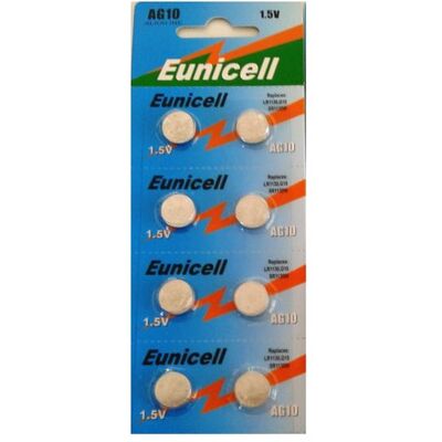 Non communiqué EUNICELL - Lot de 8 PILES AG10 LR54 D389 D39 SR1131 SR54 S09 SR1130SW - Publicité Non communiqué EUNICELL - Lot de 8 PILES AG10 LR54 D389 D39 SR1131 SR54 S09 SR1130SW - Publicité