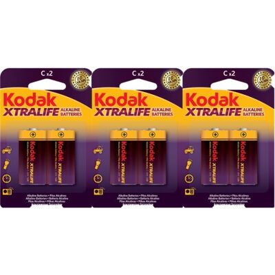 KODAK - Piles - XTRALIFE Alcaline - C / LR14 - lot de 6 - Publicité KODAK - Piles - XTRALIFE Alcaline - C / LR14 - lot de 6 - Publicité