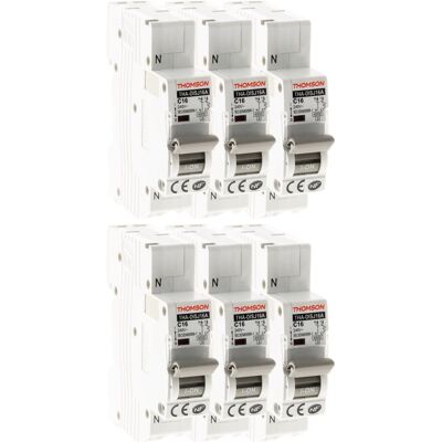 Thomson - Lot de 6 disjoncteurs à connexions automatiques PH+N - 16A NF - Publicité Thomson - Lot de 6 disjoncteurs à connexions automatiques PH+N - 16A NF - Publicité