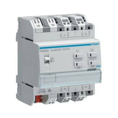 Hager Module 4 sorties volets/stores 24V DC /NE (TXA624D) - Publicité Hager Module 4 sorties volets/stores 24V DC /NE (TXA624D) - Publicité