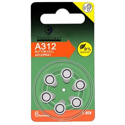 Non communiqué Lot de 6 Piles bouton Zinc Air Type A312/312 pour appareils auditifs compatibles PR41 1,45V - Visiodirect - - Publicité Non communiqué Lot de 6 Piles bouton Zinc Air Type A312/312 pour appareils auditifs compatibles PR41 1,45V - Visiodirect - - Publicité