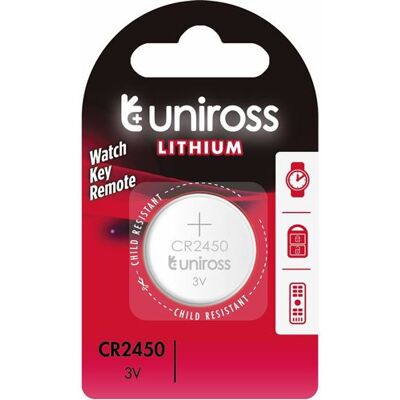 Non communiqué UNIROSS Pack de 1 Pile Lithium CR2450, 3V - Publicité Non communiqué UNIROSS Pack de 1 Pile Lithium CR2450, 3V - Publicité