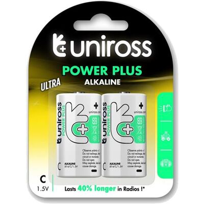 Uniross - C/LR14 Alkaline - Taille D - Batteries - Publicité Uniross - C/LR14 Alkaline - Taille D - Batteries - Publicité