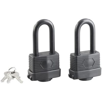 AGT : 2 cadenas à anse XXL avec 3 clés, IP44 - Publicité AGT : 2 cadenas à anse XXL avec 3 clés, IP44 - Publicité