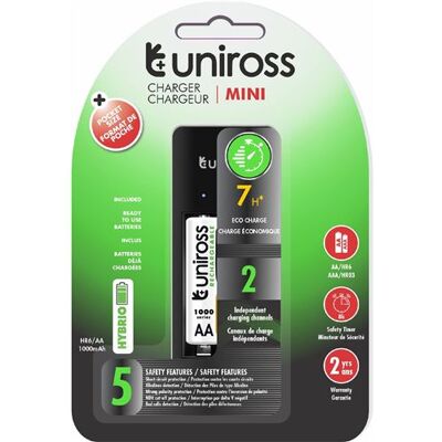 Uniross - Hybrio Mini - AA/AAA - 2x AA - Chargeur - Publicité Uniross - Hybrio Mini - AA/AAA - 2x AA - Chargeur - Publicité