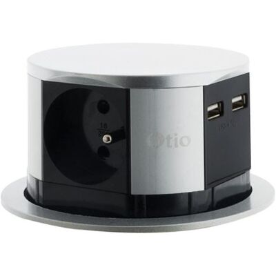 Otio - Bloc multiprise encastrable 3 prises 16A 2P+T et 2 USB - Gris Gris - Publicité Otio - Bloc multiprise encastrable 3 prises 16A 2P+T et 2 USB - Gris Gris - Publicité