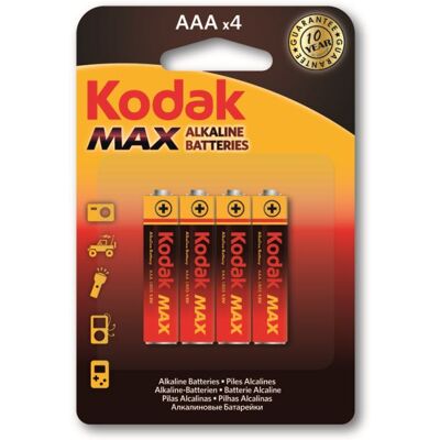 KODAK - Piles - MAX Alcaline - AAA / LR03 - pack de 4 - Publicité KODAK - Piles - MAX Alcaline - AAA / LR03 - pack de 4 - Publicité