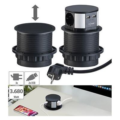 Generic - DeskRetractable - 3x 230V - 2 USB - Multiprise - Publicité Generic - DeskRetractable - 3x 230V - 2 USB - Multiprise - Publicité