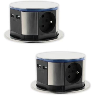 Non communiqué Otio - Lot de 2 blocs multiprises encastrables compact LED 3 prises 16A 2P+T & 2xUSB - Inox - Publicité Non communiqué Otio - Lot de 2 blocs multiprises encastrables compact LED 3 prises 16A 2P+T & 2xUSB - Inox - Publicité