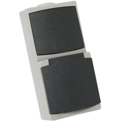 Interrupteur et prise extérieure Debflex gris perle - IP65 - 10A - Publicité Interrupteur et prise extérieure Debflex gris perle - IP65 - 10A - Publicité