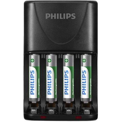 Chargeur 4 piles rechargeable AA/AAA Philips SCB2450NB Noir Noir - Publicité Chargeur 4 piles rechargeable AA/AAA Philips SCB2450NB Noir Noir - Publicité