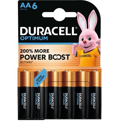 Pack de 6 piles Duracell Optimum AA 1,5 V LR06 Noir Noir - Publicité Pack de 6 piles Duracell Optimum AA 1,5 V LR06 Noir Noir - Publicité