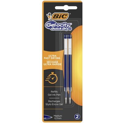 Blister de 2 Recharges pour Stylo Gel BIC Gel-ocity Quick Dry 0,7 mm Bleu Bleu - Publicité Blister de 2 Recharges pour Stylo Gel BIC Gel-ocity Quick Dry 0,7 mm Bleu Bleu - Publicité