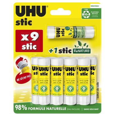 Pack 9 Bâtons de colle Uhu Avec 1 Bâton de colle ReNature Blanc Blanc - Publicité Pack 9 Bâtons de colle Uhu Avec 1 Bâton de colle ReNature Blanc Blanc - Publicité