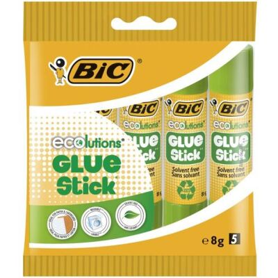 Pack de 5 bâtons de colle Bic ECOlutions Glue Stick Blanc Blanc - Publicité Pack de 5 bâtons de colle Bic ECOlutions Glue Stick Blanc Blanc - Publicité