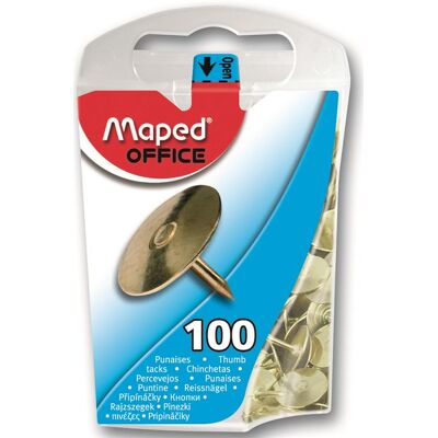 Boîte à 100 punaises cuivrées Maped - Publicité Boîte à 100 punaises cuivrées Maped - Publicité