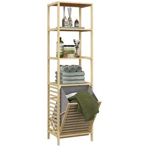 Non communiqué Meuble colonne salle de bain - 3 étagères, panier à linge amovible - tissu gris bambou verni Beige - Publicité Non communiqué Meuble colonne salle de bain - 3 étagères, panier à linge amovible - tissu gris bambou verni Beige - Publicité