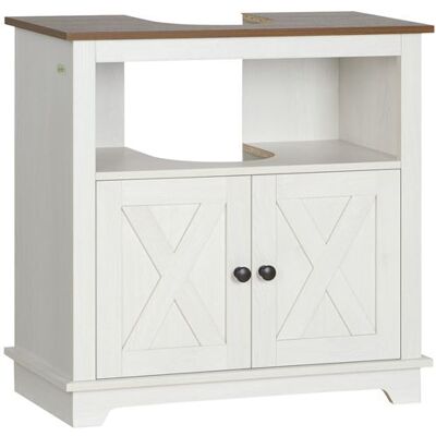 Non communiqué Meuble sous vasque style rural chic - 2 portes, niche - poignées boutons métal noir - aspect bois blanc noyer Blanc - Publicité Non communiqué Meuble sous vasque style rural chic - 2 portes, niche - poignées boutons métal noir - aspect bois blanc noyer Blanc - Publicité