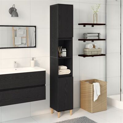 Armoire de bain en Chêne Noir VidaXL 30x30x190 cm - Publicité Armoire de bain en Chêne Noir VidaXL 30x30x190 cm - Publicité
