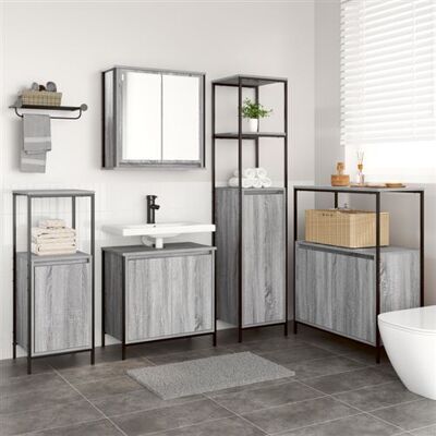 vidaXL Ensemble de Mobilier de Salle de Bain - Moderne, Gain de Place, Gris Sonoma & Noir - Publicité vidaXL Ensemble de Mobilier de Salle de Bain - Moderne, Gain de Place, Gris Sonoma & Noir - Publicité