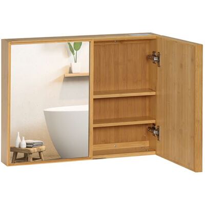 Non communiqué Miroir de salle de bain avec placard 2 portes - 2 étagères - bois de bambou verni Beige - Publicité Non communiqué Miroir de salle de bain avec placard 2 portes - 2 étagères - bois de bambou verni Beige - Publicité