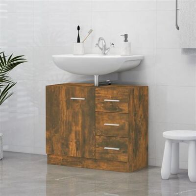 vidaXL Meuble lavabo en chêne fumé - Rangement salle de bain - Publicité vidaXL Meuble lavabo en chêne fumé - Rangement salle de bain - Publicité