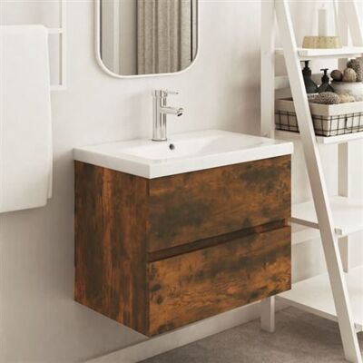 Ensemble de Meubles de Salle de Bain en Chêne Fumé vidaXL - 2 Pièces - Publicité Ensemble de Meubles de Salle de Bain en Chêne Fumé vidaXL - 2 Pièces - Publicité