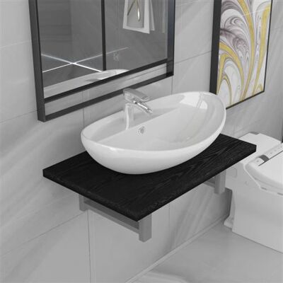 Ensemble lavabo ovale en céramique noir vidaXL avec étagère murale - Publicité Ensemble lavabo ovale en céramique noir vidaXL avec étagère murale - Publicité