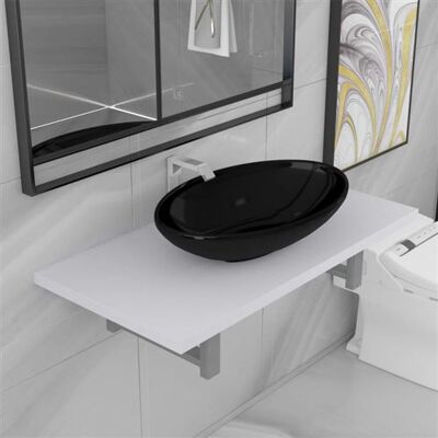 Ensemble salle de bain vidaXL - Lavabo ovale et étagère - Publicité Ensemble salle de bain vidaXL - Lavabo ovale et étagère - Publicité