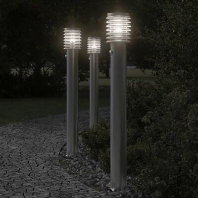 Luminaires de sol extérieur avec capteur vidaXL 3 pcs argentés 110cm en acier inox - Lampes d'extérieur - Publicité Luminaires de sol extérieur avec capteur vidaXL 3 pcs argentés 110cm en acier inox - Lampes d'extérieur - Publicité