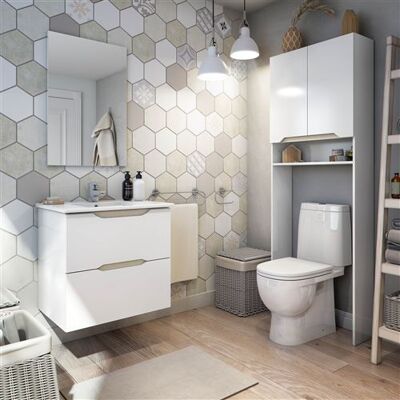 Pegane Ensemble de salle de bain Blanc Cambrian - White/Cambrian - Melamine - Fixation murale - Publicité Pegane Ensemble de salle de bain Blanc Cambrian - White/Cambrian - Melamine - Fixation murale - Publicité