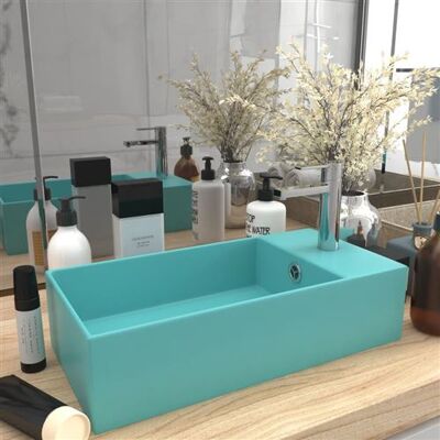Lavabo de salle de bain vidaXL avec trop-plein en céramique vert clair - Lavabo de salle de bain - Publicité Lavabo de salle de bain vidaXL avec trop-plein en céramique vert clair - Lavabo de salle de bain - Publicité