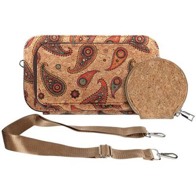Non communiqué Pochette en Liège Bandoulière Triple Poche Zip Motif Cachemire Avizar Multicolore - Publicité Non communiqué Pochette en Liège Bandoulière Triple Poche Zip Motif Cachemire Avizar Multicolore - Publicité