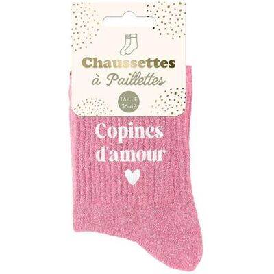 Non communiqué Chaussettes - Femme - Rose avec paillettes - Copine d'amour - Taille 36/42 - Humour - Cadeau - Publicité Non communiqué Chaussettes - Femme - Rose avec paillettes - Copine d'amour - Taille 36/42 - Humour - Cadeau - Publicité