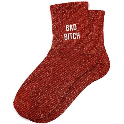 Non communiqué Chaussettes - Femme - Rouge avec paillettes - Bad Bitch - Taille 36/42 - Humour - Cadeau - Publicité Non communiqué Chaussettes - Femme - Rouge avec paillettes - Bad Bitch - Taille 36/42 - Humour - Cadeau - Publicité